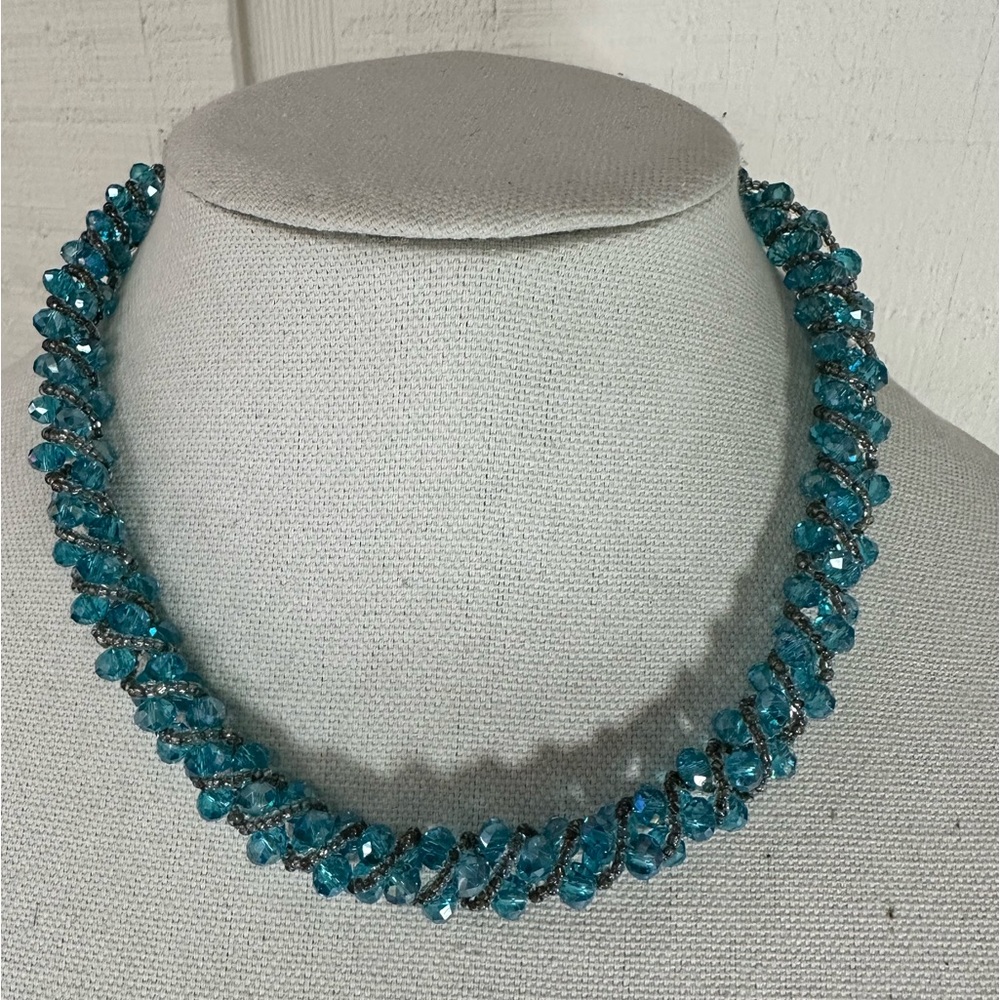 Sparkly blue weaved bead necklace